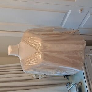 NWT Anna Cate Womens Paris Top Gold/Silver Metallic Scarf Sleeves Silk Blouse SM